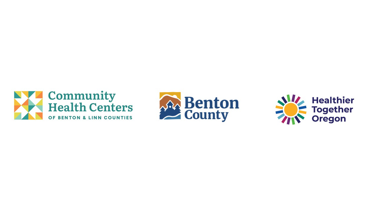 logos for Community Health Centers of Benton & Linn Counties, Benton County, and Healthier Together Oregon