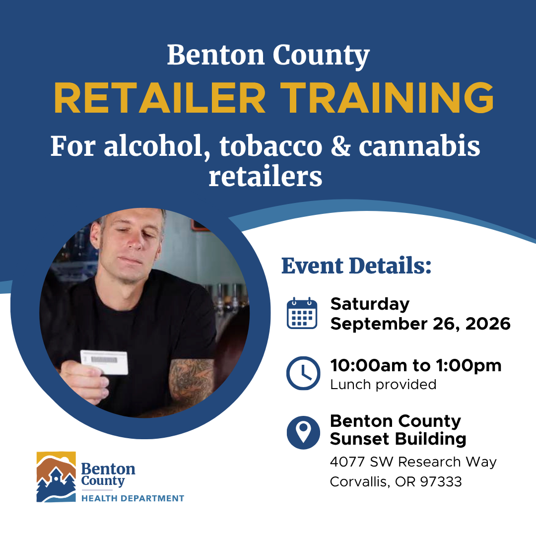 A bartender checking an ID, highlighting Benton County’s retailer training.