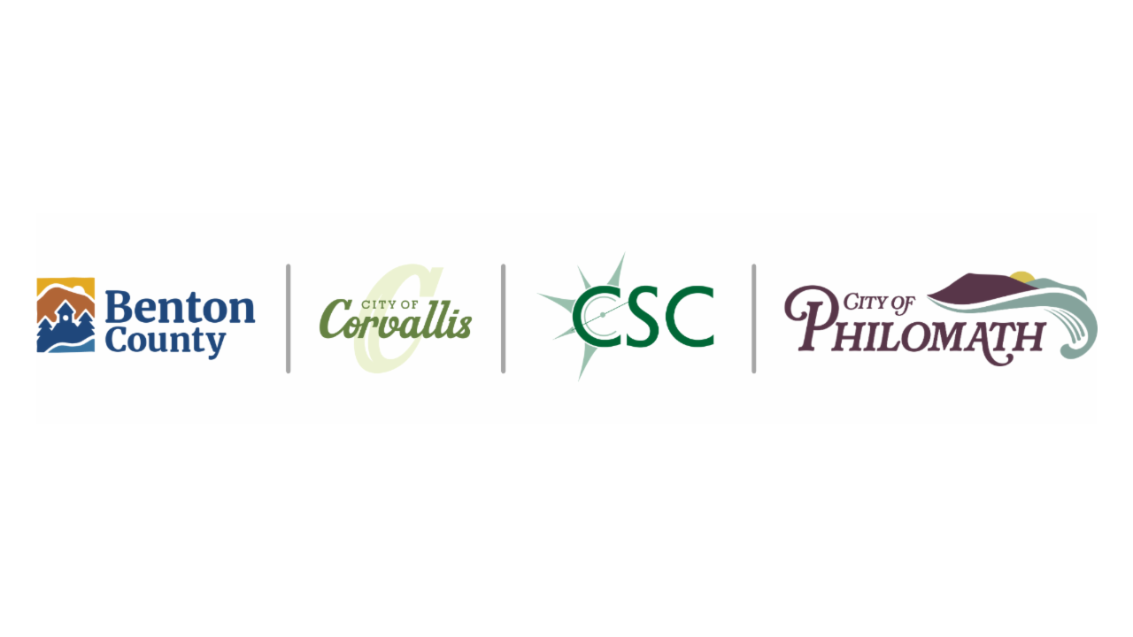 Logos for Benton County Health Department, City of Corvallis, Community Services Consortium, and City of Philomath