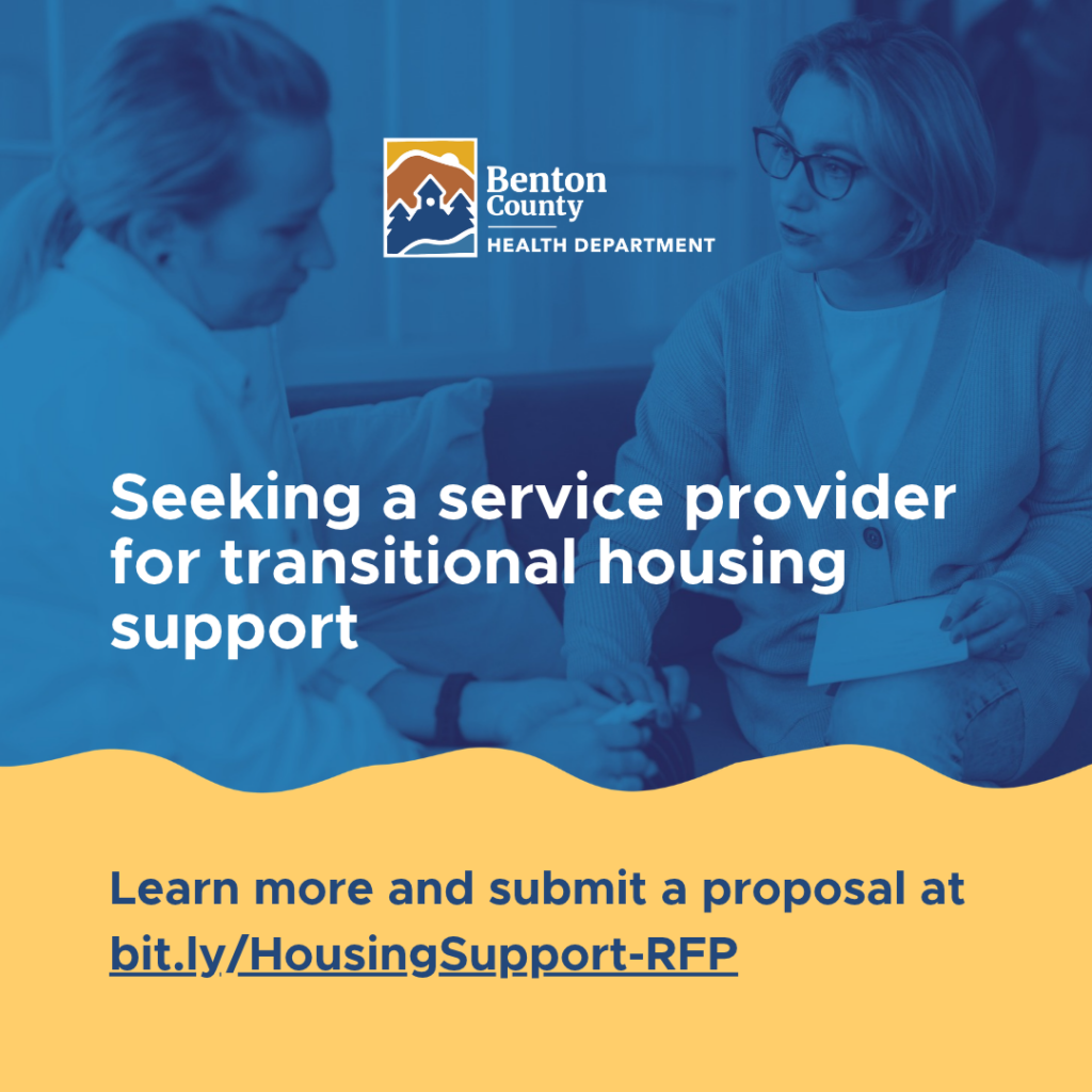 Benton County Health Department graphic seeking a service provider for transitional housing support, with a proposal link.